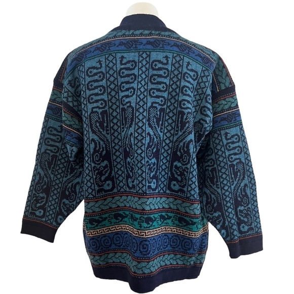 PAST TIMES Vintage Wool Asian Dragon Print Cardigan One Size - Picture 1 of 11